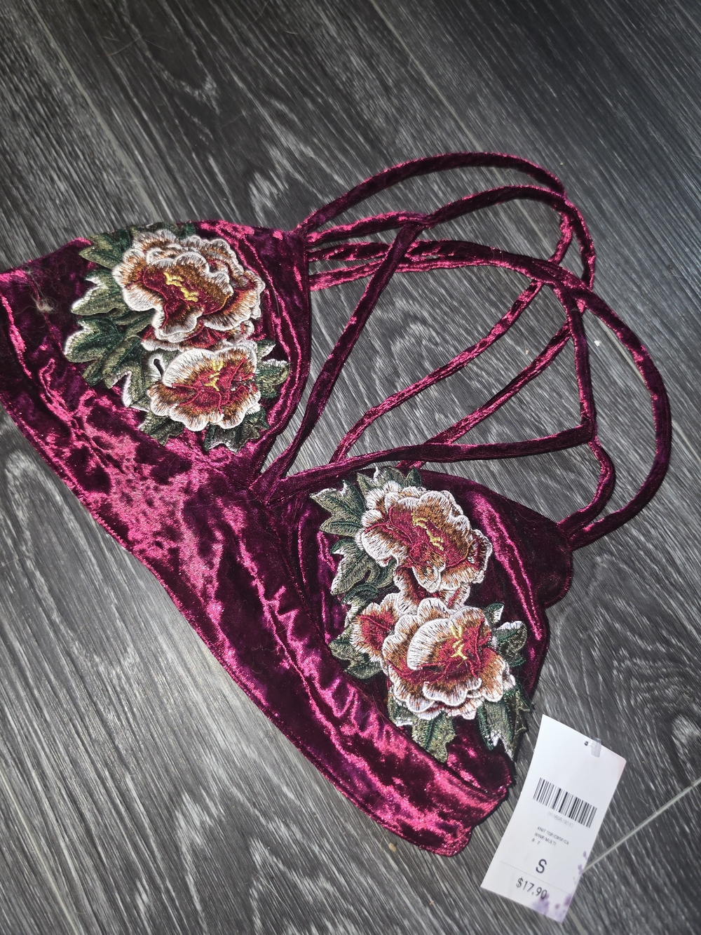 Velvet Floral Embroidered Bralette - Wine